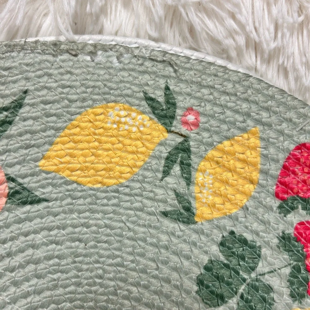 4 pc Braided Placemat Set Rnd‎ STRAWBERRY Lemon and grapefruit Green White New